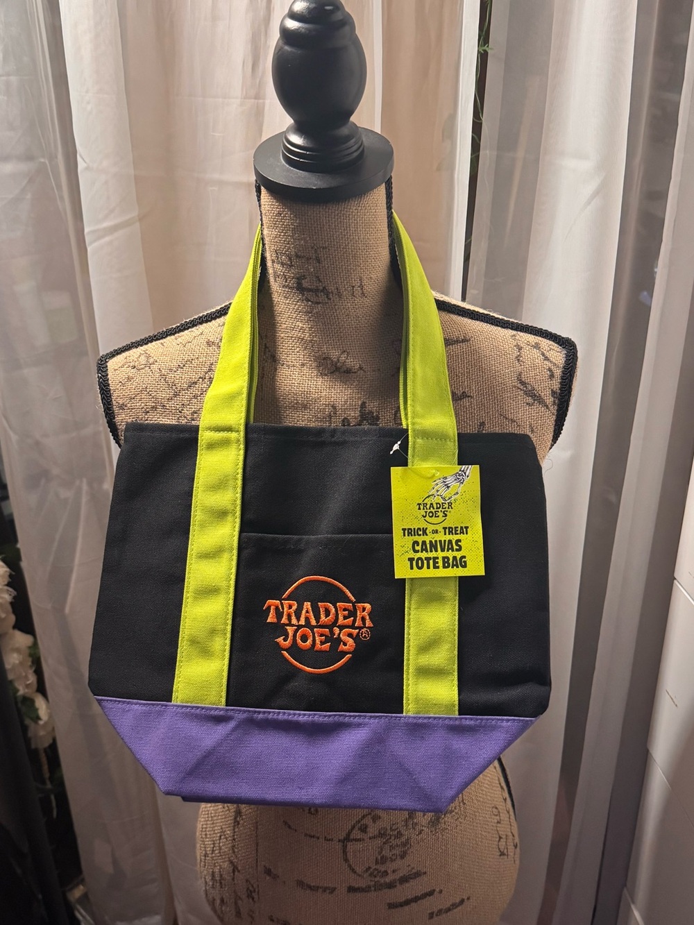 NWT Small Trader Joe's Black Canvas Tote Halloween Edition